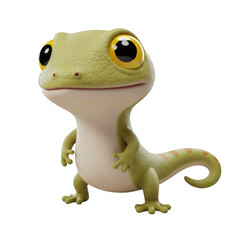 Friendly Green Gecko with Big Eyes Standing on a Transparent Background