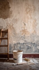 Interior Renovation Scene with Peeling and Dirty Wall Cracks