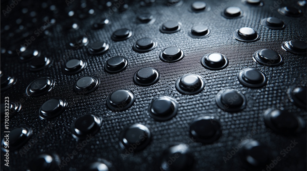 Poster metallic grid: an artistic macro shot of a sleek, textured metallic grid, with a captivating arrange