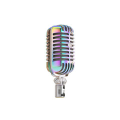 Fototapeta premium Iridescent Retro Microphone Vintage Style Audio Equipment with Rainbow Chrome Finish