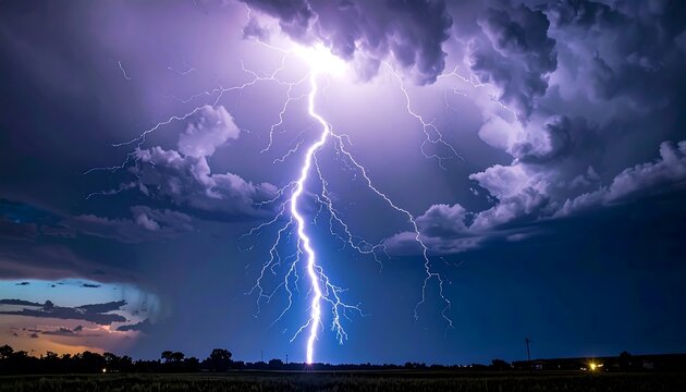 Powerful lightning bolt striking during a dramatic thunderstorm