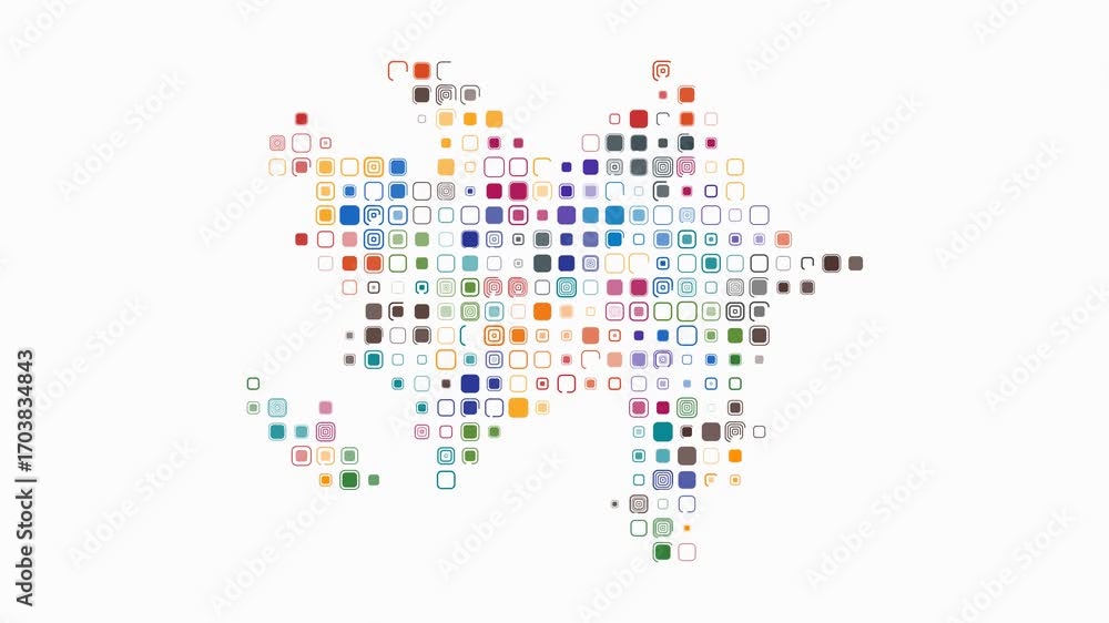 Poster azerbaijan map animation. shape of the country with pulsating colored dots. large size rounded squar