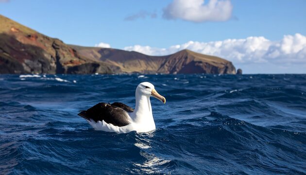 A seabird floats on a rippling sea