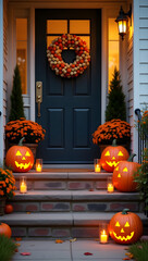 Obraz premium Cozy Porch: Autumn Halloween Decorations.