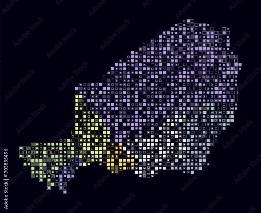 Poster niger, shape of the country build of colored cells. digital style map of the niger on dark backgroun