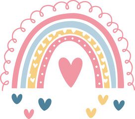 Pastel rainbow with hearts and swirls pink blue