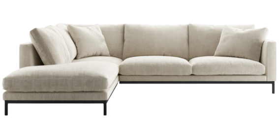Light beige, modern L-shaped sectional sofa with dark legs