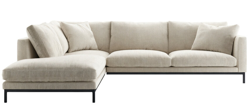 Light beige, modern L-shaped sectional sofa with dark legs