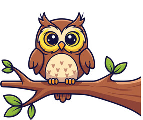 Obraz premium BasHBCartoon Owl on Tree Branch –a Vector Illustratio
