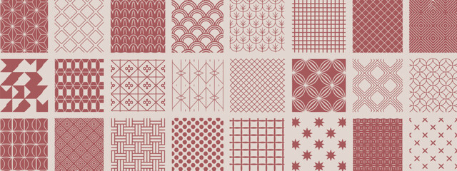 Seamless Art Deco Geometric Patterns in Red &ndash; Elegant Ornamental Backgrounds for Decorative Oriental-Inspired Designs
