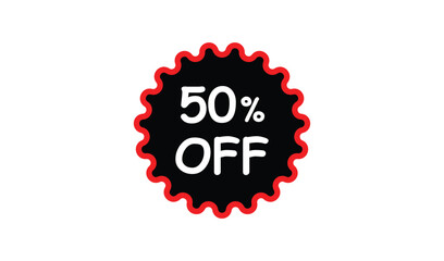 Fifty percent off sale sticker with jagged red border