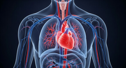 Human anatomy illustration showing heart lungs and circulatory system in detail