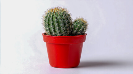 Cactus in a red pot, isolated on a white background. Photograph, PNG stock image,