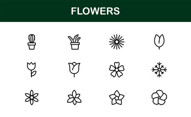 Linear flowers icons for nature, garden, and decorative design.  Perfect for branding, packaging, and websites with modern, versatile, and professional floral visuals.