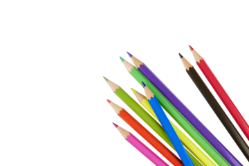 colorful pens in corner top view isolated on white or transparent png