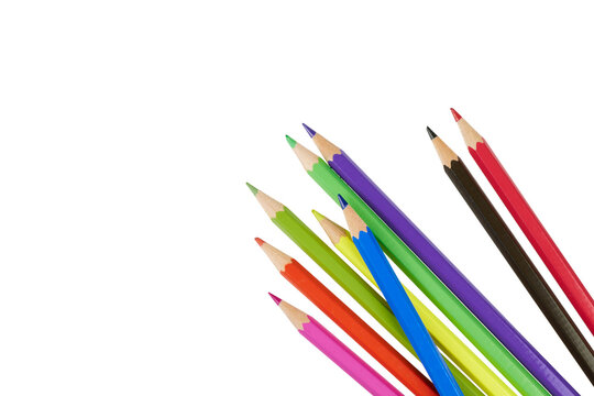 colorful pens in corner top view isolated on white or transparent png