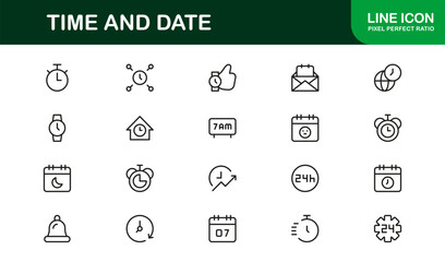 Outline time and date icons for reminders, schedules, and productivity.  Perfect for websites, apps, and office projects with versatile and modern visuals.