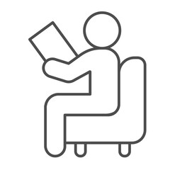 Psychologist with paper in chair thin line icon, family therapy concept. Vector graphics. Man with test paper, psychology sign on white background, outline style icon for mobile or web design.