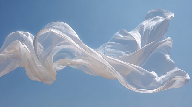 Ethereal Fabric Floating Against a Serene Blue Sky Backdrop.