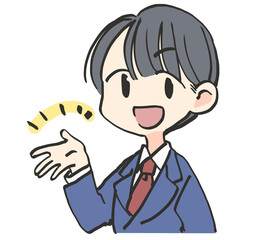 案内をするスーツの男性