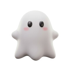 Floating White Ghost with Rosy Cheeks on Transparent Background Spooky and Adorable