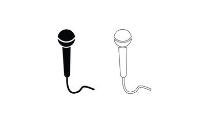 Two hand drawn microphones one solid black one outline sketch