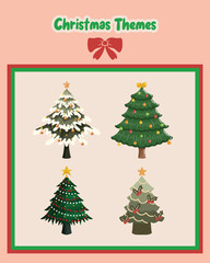 Christmas tree decoration vector set sticker with festive ornaments