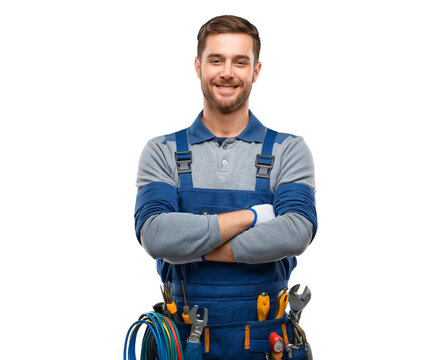 Smiling Technician Ready for Service with a Fully Equipped Tool Belt isolated on a transparent background