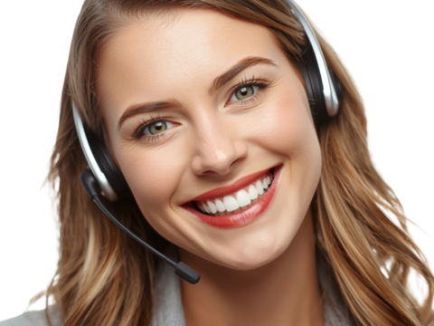 Charming customer service representative with headset, radiating warmth and professionalism - Powered by Adobe