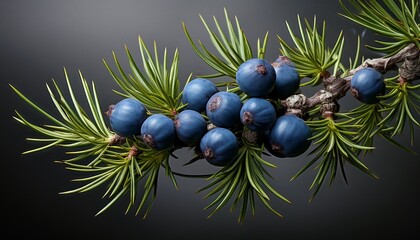 Cluster Of Ripe Juniper Berries Adorns A Thorny Stem