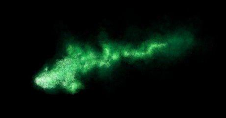 Thick green exhaust smoke cloud trail isolated from aircraft or vehicle with combustion engine