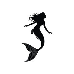 Elegant Mermaid Silhouette Illustration Swimming Freely in the Deep Blue Ocean Waters