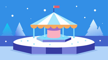 Carousel in winter landscape illustration