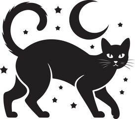 Silhouette halloween scene with haunted houses trees and bats under a full moon spooky and festive design