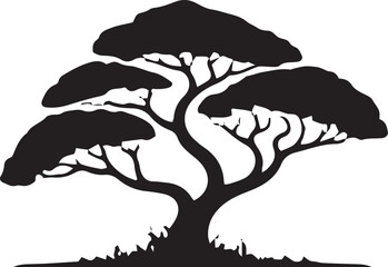 Silhouette of a majestic acacia tree with a sprawling canopy in silhouette against a © NAZMUN