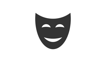 Simple dark gray theater mask icon with happy expression