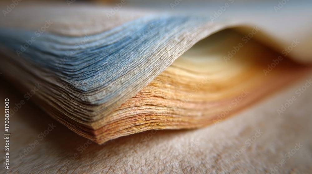 Poster close view of ancient paper with intricate textures and colors highlighting its age and craftsmanshi