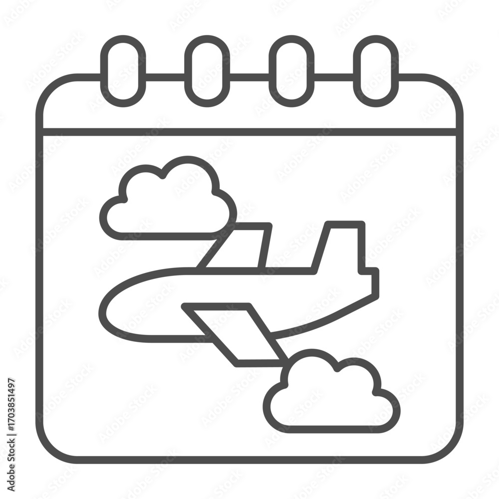 Aufkleber calendar page with flight event thin line icon, traveler survey concept. vector graphics. paper with