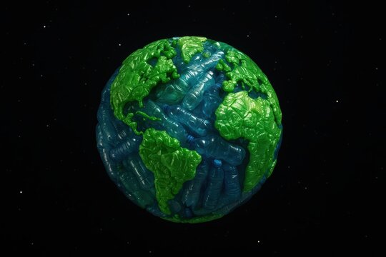 Planet Earth Model Made of Plastic Waste - Powered by Adobe