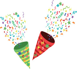 Obraz premium party streamers and confetti birthday party trumpet or confetti free vector illustartion