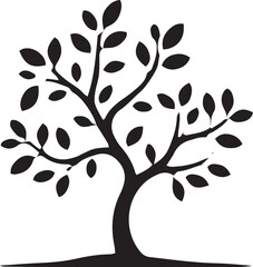 Obraz premium Stylized black tree silhouette with lush foliage and branches spread wide