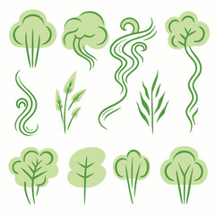 Stylized green trees and foliage elements leaves plants
