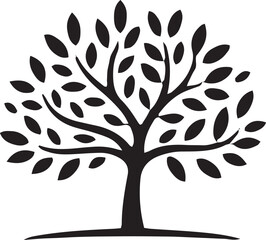 Stylized black tree silhouette with textured leaves and branches on