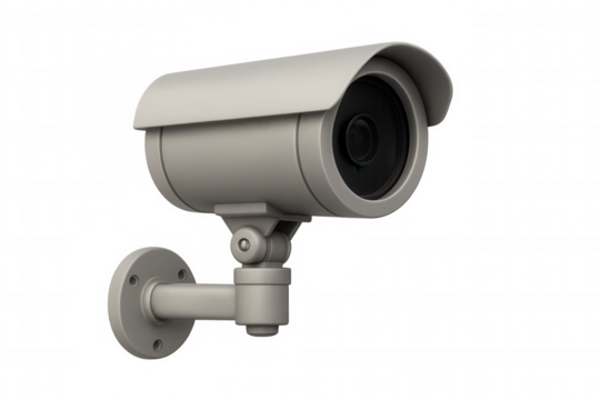 Modern security camera capturing footage, ensuring safety and surveillance with transparent background for easy integration