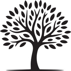 Stylized silhouette of a lush tree with detailed branches and oval leaves emblematic of nature