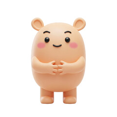 Smiling Beige Cartoon Character Standing on Transparent Background with Shadow