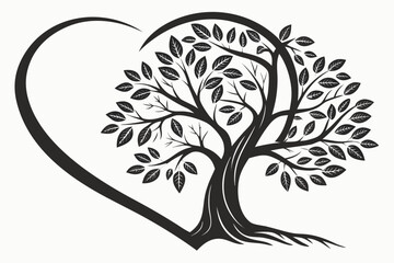 Heart shaped tree of life silhouette