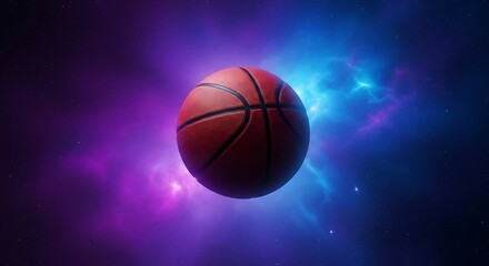 Fototapeta premium Basketball in Space, Sport in the Cosmos, Floating Ball, Cosmic Basketball, Celestial Sport.