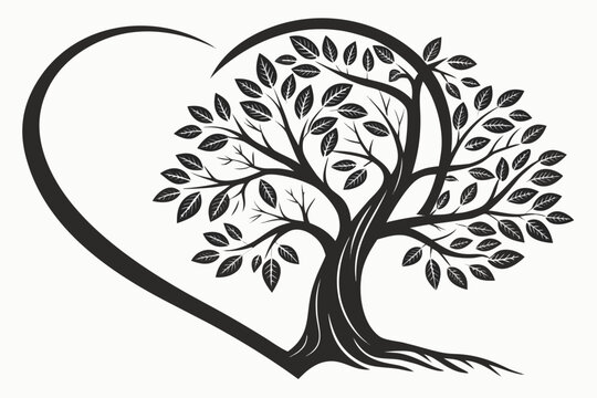 Heart shaped tree of life silhouette