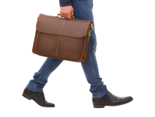 Professional Striding Forward with Classic Leather Briefcase isolated on a transparent background